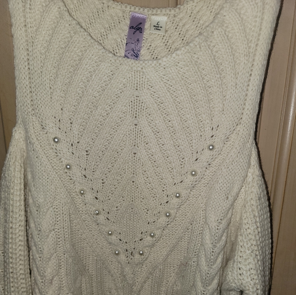 Misses L Alya off white pearl pretty soft Winter sweater Open Shoulders Femine - Picture 4 of 4